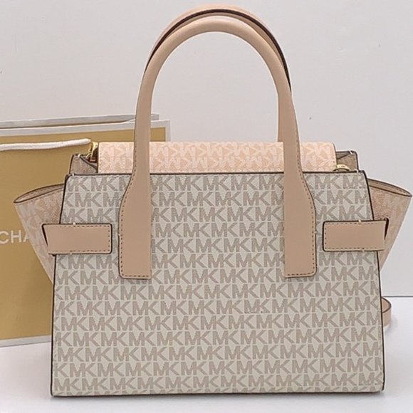 Michael Kors Carmen Medium Color-Block Logo Satchel Crossbody Buff Multi - Picture 2 of 16